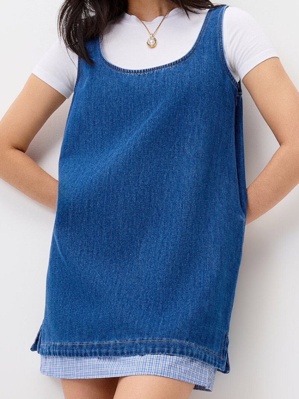 Needii Accent checkers denim dress